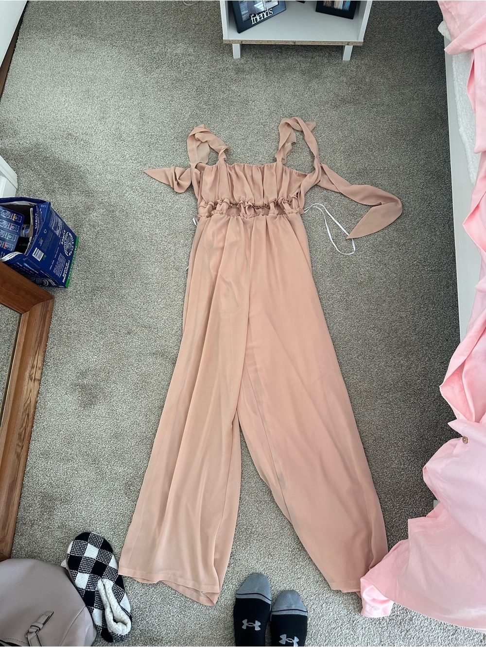 Lulu's Blush Tie-Shoulder Wide-Leg Jumpsuit